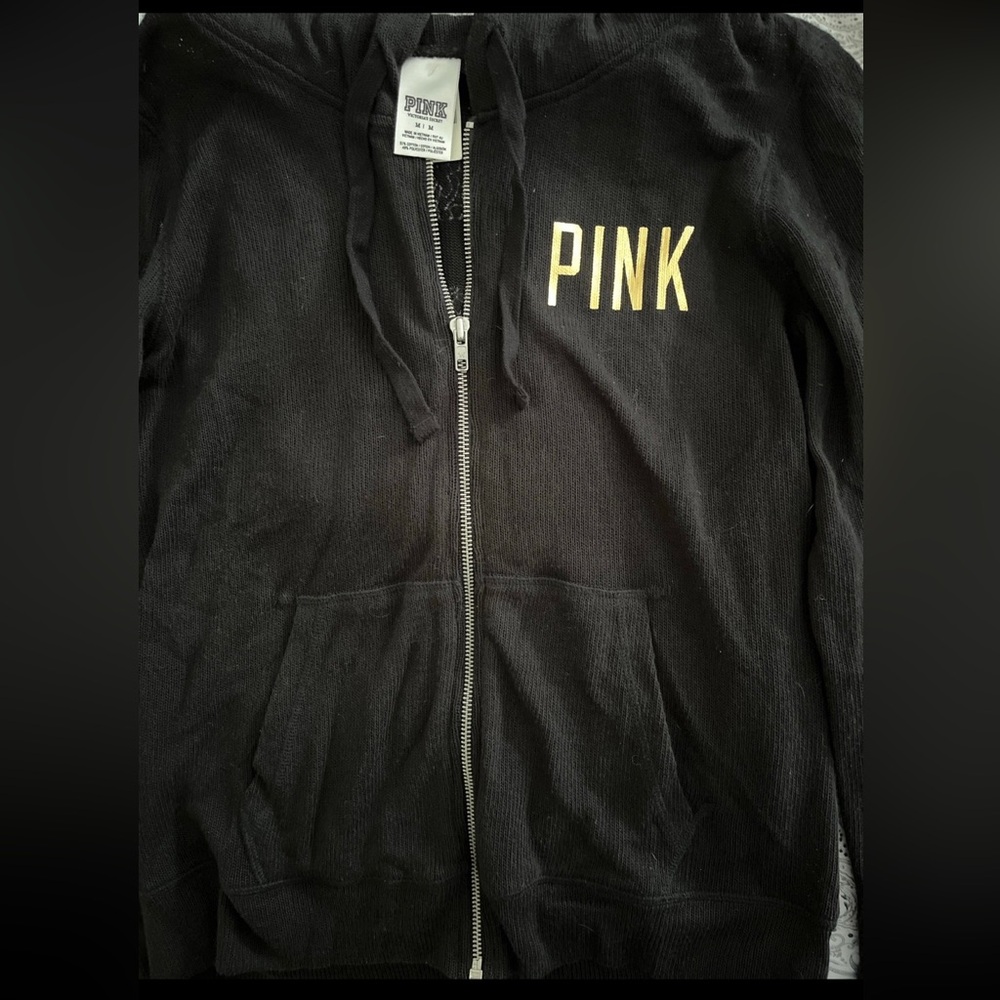PINK Victoria's Secret Black Hoodie with Gold Accents